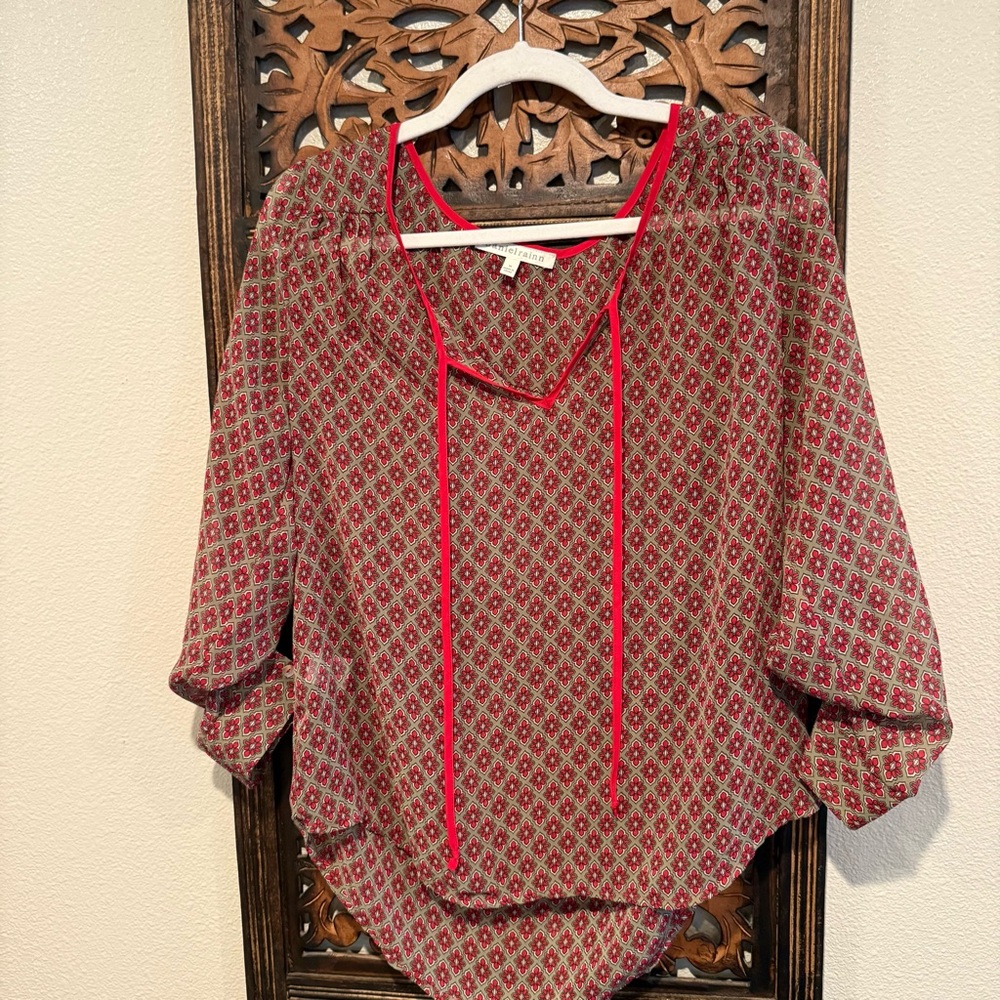 Daniel Rainn Red Geometric Peasant Blouse